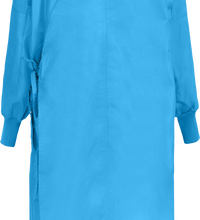 A Lac-Mac, Limited Gown, Level 2, 2-Ply, 5DSAA viewed from the back, featuring long sleeves and a secure overlap back closure for added protection.