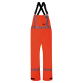 Bright NFPA 1990 Certified High-Visibility Chemical Splash Protective Overall, for non-flammable liquid chemical hazards, Canadian Markings, Regular, 706D-AA by Lac-Mac, Limited in high-visibility orange with reflective strips and texturized GORE-TEX for liquid chemical splash protection, hung on a hanger against a white background.