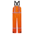 Bright orange high-visibility safety overalls with reflective stripes, designed with black shoulder straps and side pockets. These overalls feature the ORANGEGORE-TEX PYRAD technology for superior protection, ensuring they meet PPE Category 3 standards: Overall, High-Visibility FR/ARC Rated, Canadian Markings, Regular, 706F-BU by Lac-Mac, Limited.