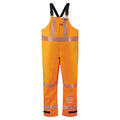 A high-visibility orange Multi-Haz Protective Overall, for flammable liquid chemical hazards, 706ZABH with reflective stripes, adjustable black shoulder straps, and Velcro straps at the ankles. Made from GORE-TEX PYRAD fabric for added protection against liquid chemical splashes. Brand: Lac-Mac, Limited