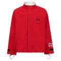 A Chemical Splash Protective Jacket, double sleeve, for non-flammable liquid chemical hazards, 707A-BA with the Lac-Mac, Limited logo on the chest and sleeve, featuring adjustable cuffs, a front zipper closure, and crafted from GORE-TEX® NFPA 1990 Certified Material for enhanced protection.