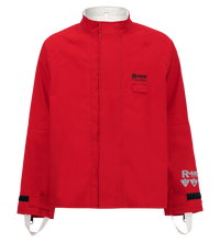 A Chemical Splash Protective Jacket, double sleeve, for non-flammable liquid chemical hazards, 707A-BA with the Lac-Mac, Limited logo on the chest and sleeve, featuring adjustable cuffs, a front zipper closure, and crafted from GORE-TEX® NFPA 1990 Certified Material for enhanced protection.