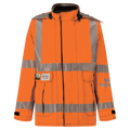 A Lac-Mac, Limited Jacket, High-Visibility FR/ARC Rated, US Markings, Regular, 707F-FB with reflective stripes and multiple pockets.