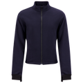 A navy blue Fleece Jacket Liner, Regular, 707F-FI with long sleeves and a stand-up collar, crafted from Polartec Wind Pro material by Lac-Mac, Limited, displayed on a mannequin.