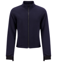 A navy blue Fleece Jacket Liner, Regular, 707F-FI with long sleeves and a stand-up collar, crafted from Polartec Wind Pro material by Lac-Mac, Limited, displayed on a mannequin.