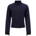 A navy blue zip-up Fleece Jacket Liner, Regular, Elastic Hem, 707FRAJ with a high collar, long sleeves, and ribbed cuffs. The jacket features a front zipper closure and an elastic hem, made from POLARTEC® WIND PRO®. It is displayed on a white mannequin torso.