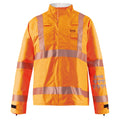 Lac-Mac, Limited Multi-Haz Protective Jacket, for flammable liquid chemical hazards, 707ZACY in bright orange high-visibility with reflective stripes on the chest, arms, and lower torso, featuring black adjustable cuffs and a high collar.