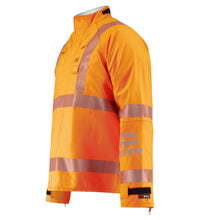 High-visibility Multi-Haz Protective Jacket, for flammable liquid chemical hazards, 707ZACY made from durable GORE-TEX PYRAD Fabric, featuring reflective stripes, long sleeves, and a zippered front for enhanced protection against harsh conditions.