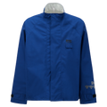 A blue Multi-Haz Protective Jacket, for flammable liquid chemical hazards, 707ZA with a high collar and velcro wrist straps, featuring Lac-Mac, Limited logos on the left chest and left sleeve, crafted from GORE-TEX PYRAD Fabric.