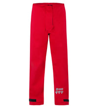 Red Chemical Splash Protective Pant, for Non-Flammable Liquid Chemical Hazards, 710A with velcro straps at the cuffs, made from NFPA 1990 Certified GORE-TEX Chemical Splash Fabric for ultimate protection.