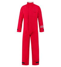 A full-length red coverall with long sleeves, a high neck collar, and front-facing zipper. Made from GORE-TEX® Chemical Splash Fabric, the cuff and ankle areas feature adjustable Velcro straps for superior fit. NFPA 1990 Certified for liquid chemical splash protection. Introducing the Lac-Mac, Limited Chemical Splash Protective Coverall for non-flammable liquid chemical hazards, 763A.