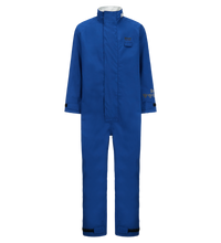 A blue, full-body Lac-Mac, Limited Multi-Haz Protective Coverall, for flammable liquid chemical hazards, 763ZA with a front zipper. Crafted with GORE-TEX PYRAD®, the coverall features long sleeves, a high collar, and elastic cuffs at the wrists and ankles for superior protection against the elements.