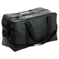 A black Lac-Mac, Limited Gear Bag, 41GBAA with shoulder straps and a carrying handle, designed with a compact, rectangular shape and zipper closure. This liquid-resistant bag is perfect for organizing your rain gear.