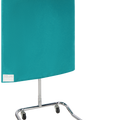 A teal podium with a chrome base on wheels is shown against a plain background, featuring Lac-Mac, Limited's Mayo Stand Cover, Level 4, 75XV for enhanced durability and cleanliness.